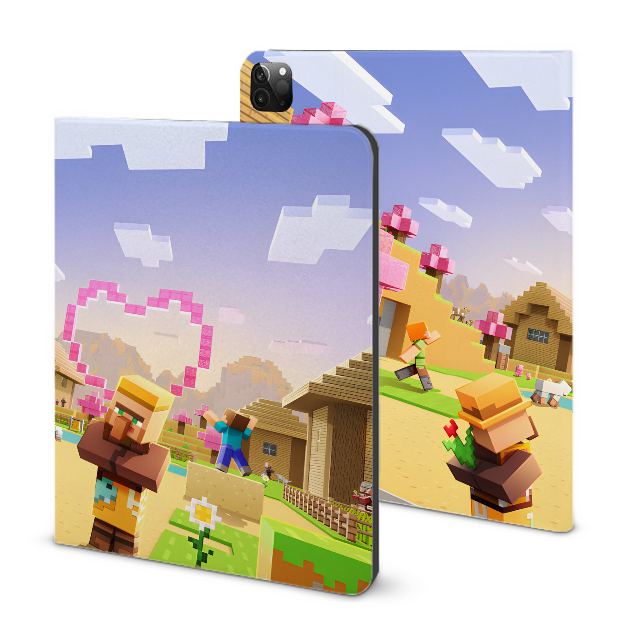 （画像用） マインクラフト ブロックの世界 Minecraft MC Block world IPadケース ペンホルダー付き ブックスタイルデザイン